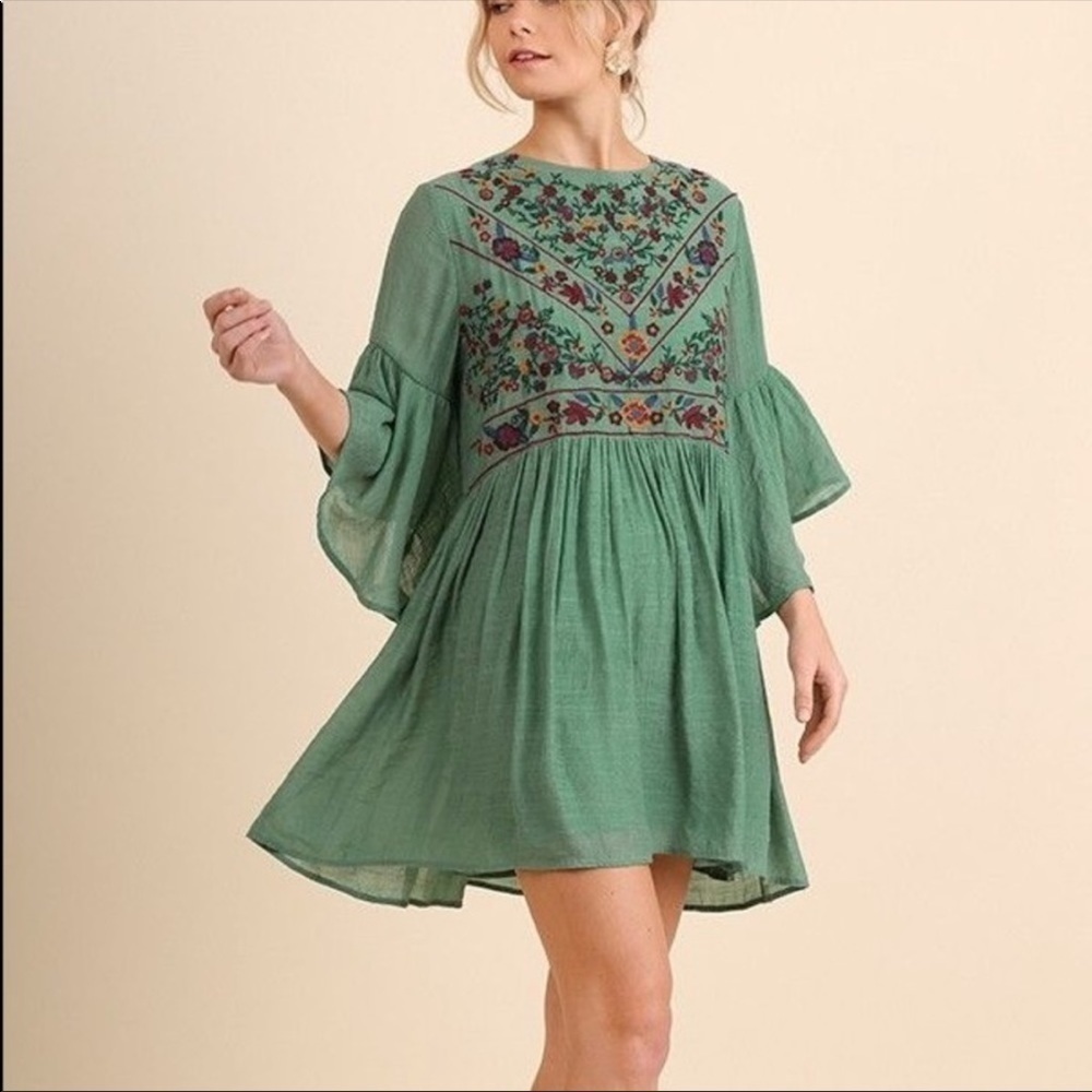 Umgee Floral Embroidered Boho Dress